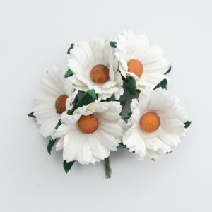 Хартиени цветя, 5 бр. - Хризантеми бели QVR-006-01