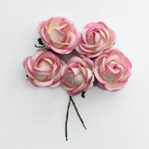 Хартиени цветя, 5 бр. - Pink-ivory Chelsea roses MKX-719