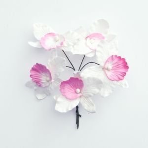 Хартиени цветя, 5 бр. - White-pink orchids MKX-643-4