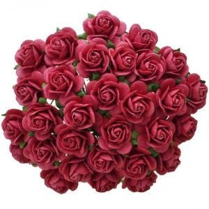 Хартиени цветя, 10бр. - CORAL RED MULBERRY PAPER OPEN ROSES MKX-726