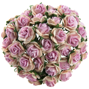 Хартиени цветя, 10бр. -TONE BABY PINK WITH PINK CENTRE MULBERRY PAPER OPEN ROSES MKX-010