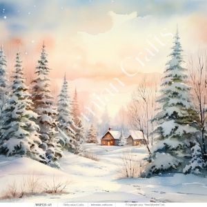 Блокче дизайнерска хартия със зимни пейзажи, 10 листа дизайнерско блокче на зимна тема, Колекция „Зимни пейзажи“ Част 2, 30x30 cm, WSP723-51